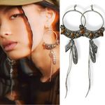 Free People  Winona Hoops Silver Tigers Eye Western Boho Dangles Coachella NWT Photo 0