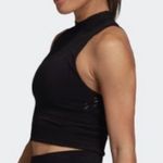 Adidas  Black Wanderlust Warp Knit Sleeveless Crewneck Crop Top Tank Size S Photo 2