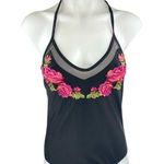 Xhilaration  Black Floral Embroidered Mesh Strappy One Piece Swimsuit Swimwear M Photo 0