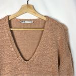 ZARA  Mauve Pink Fine Knit Linen V-Neck Sweater S Photo 2