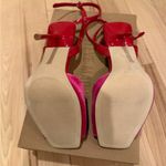 Steve Madden  Pink/Red Velvet Square Toe Ankle Strap Dress Sandals. Size 6! NIB! Photo 3