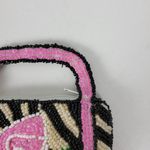 Vintage Handmade Womens Coin Purse Pink Black Rose Embellished Beads with Handle Photo 3