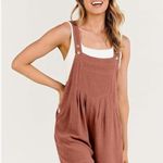 NEW Linen Rust Romper Bib Short Overalls Loose L Orange Size L Photo 3