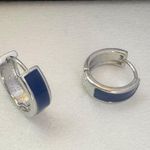 Blue Stripes Small Hoop Earrings for Men Women Streetwear Unisex Style Photo 1