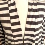 Zanzea || Grey/white striped cardigan with faux suede elbow patches Photo 1