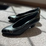 Vintage Italian Black Leather Studded Heels | 80s Minimal Chic Size 5.5 EU 35.5 Photo 3