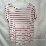Rue 21  women’s white red‎ striped short sleeve stretch relaxed v-neck loose shirt Photo 4