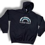 Good Vibes Thick Heavy Hoodie Black w Aqua & White Rainbow Sweater Women's 2XL Size XXL Photo 0