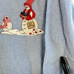 Vtg Christmas Snowman Shirt Chambray Denim Holiday Button Down Top S Festive‎ Blue Photo 6
