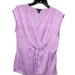 Halogen Top Blouse SMALL V-Neck Cap Sleeve Satin Plaid Side Zip Surplice Photo 0