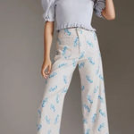 Anthropologie MAEVE by  The Colette Lobster Print Cropped Wide Leg Pants in Ivory Photo 0