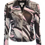 Joseph Ribkoff  Metallic Blazer 10 EUC Pink Black Zip Front Ruched Photo 0