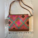 Colorful Handwoven Crossbody Straw Pouch Bag NWT, Tan Photo 2