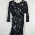 Free People NWT  Gisele Sequin Mini Dress Black Silver Off Shoulder Cocktail Photo 3