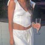 Boutique White Silk Corset Tie Shoulder Top Photo 2