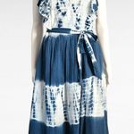 Crown & Ivy Blue & White Tie Due Surplice Flutter Sleeve Midi Dress Size Medium Photo 1