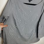 Zac & Rachel Woman Striped Bell Sleeve Pearl Embellished Top Plus Size 1X Black Photo 2