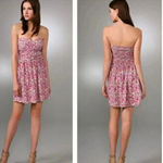 Parker 100% Silk Pink Green Floral Strapless Sweetheart Neckline Dress Size S Photo 1