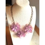 Statement Floral Necklace With Purple Acrylic Petals & Rhinestone Centers On Gol Photo 1