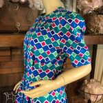 PAPELL BOUTIQUE BLUE, GREEN, & PINK DIAMOND PATTERN VINTAGE 80'S DRESS (8) Blue Photo 8