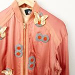 Joseph  | Luxury Satin Bomber Jacket Coral Peach Butterfly Appliqué | 38, Medium Photo 0
