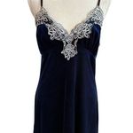 Vintage Velvet Slip NightGown Lace Trim Adjustable Straps Side Slit Y2k Nightie Blue Size M Photo 7