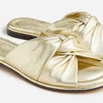 J.Crew  Old Money Twisted Knot Metallic Leather Sandals Slides Gold 9 Vacation Photo 0