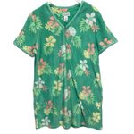 Coral Bay Leisure Swim Cover Up Robe Size XL Green Floral Terry Short Sleeve Zip Photo 0