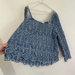 Caslon  Plus Size Cotton Eyelet Top Blue White Boho 3/4 Sleeve Peasant Blouse 2X Photo 10