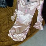 Pretty Little Thing  Dusty Pink Bardot Satin Mesh Insert Ruched Bodycon Mini Dress Photo 7