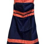 CK BRADLEY STRAPLESS NAVY BLUE PEACH COLORBLOCK SATIN CHARLESTON SILK DRESS Size 8 Photo 0