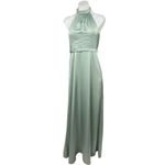 Azazie  Womens Satin Delmar Green Halter Sleeveless Bridesmaid Maxi Dress Size 4 Photo 5