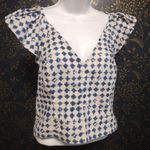 Madewell White and Blue Ruffled Crop Blouse Photo 0