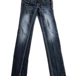 Reign Blue Denim Ankle JEANS Embroidered Pocket Women's 0 Short 24x27.5 Low Rise Photo 8