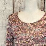 LC Lauren Conrad LAUREN CONRAD Distressed Berry Colored Floral Print Long Sleeve Knit Top- XS Photo 1