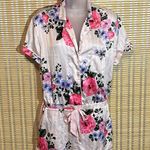 Victoria's Secret Pale Pink Striped Floral Silk Feel Romper Pajamas One Piece M Photo 1