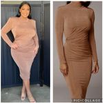 JLUXLABEL ‎ Kara Mock Neck Bodycon Midi Dress Gold Tan 2XL Photo 1