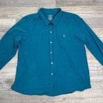 L. L. Bean teal collared button down knit top long sleeve women XL petite R30 Blue Size undefined Photo 0