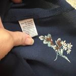 Fun 2 Fun Navy Blue Multicolor Small Floral Short Cap Sleeve Split V-Neck Blouse Photo 9