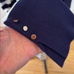 White House | Black Market  Navy and White Open Front Knit long Cardigan Sweater Photo 3