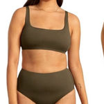Everlane  Olive Green‎ The High Rise Hipster Bikini Bottom Size L Photo 0