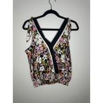 Joie NEW  Blouse Womens Medium Black Floral V Neck Tie Shoulder Smocked Hem Sexy Photo 6