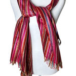 NWT LITTLE PLACES Fair Trade Striped Festival Scarf with Fringe Pink Photo 0