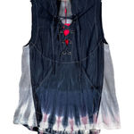 XCVI Wearables‎ Shirt Womens XS Blue White Tie Dye Mesh Lace Up Hippie Boho Bohemian Photo 0