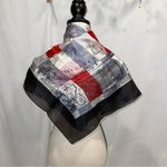 Gorgeous silk vintage made in Japan checkered city scape scarf Red Photo 4