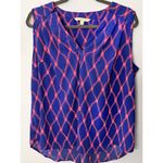 Hawthorn Blouse 1X Blue Pink Rope Diamond Print Sleeveless V Neck Top Photo 2