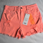 Risen Jeans Distressed Coral Orange Denim Shorts Size XL Cutoff Frayed NWT Photo 0