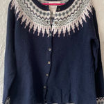 Cambridge Dry Goods navy white pink wool blend fair isle knit cardigan; size L Size L Photo 0