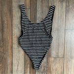 Aerie Womens Swim One Piece Black White Stripe Low Back Side Boob Size Large Photo 2