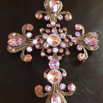 Vtge Pink & Lilac Rhinestone Cross Brooch Photo 2